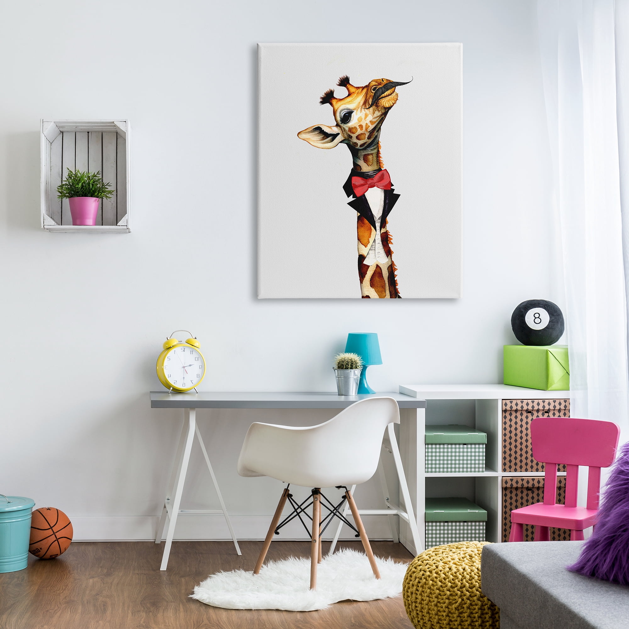 Stupell Industries Mustache Giraffe with Bowtie Animals & Insects Painting Gallery Wrapped Canvas Art Print Wall Art, 36 x 48