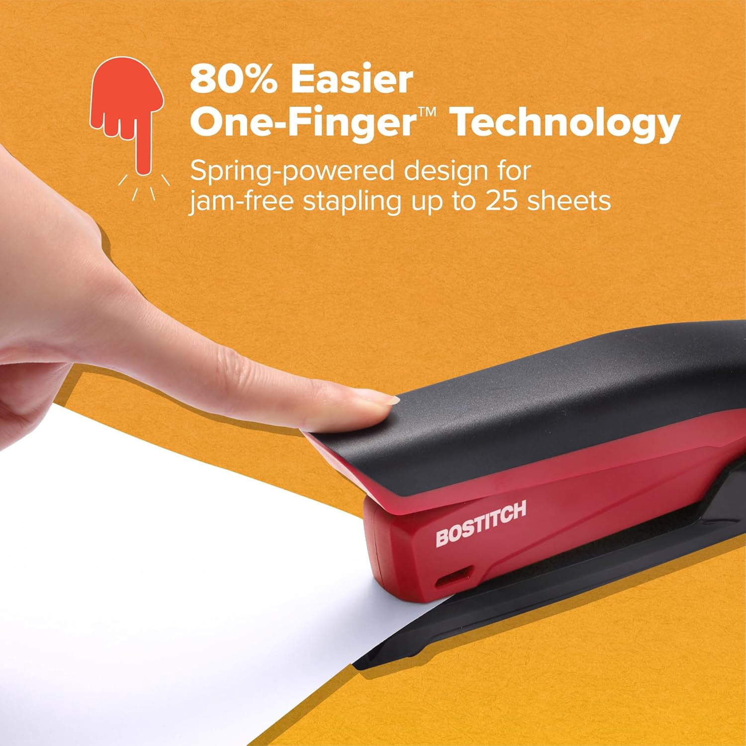 Office Executive 3 in 1 Stapler, Includes 210 Staples and Integrated Staple Remover, One Finger Stapling, No Effort, 20 Sheet Capacity, Spring Powered Stapler, Red