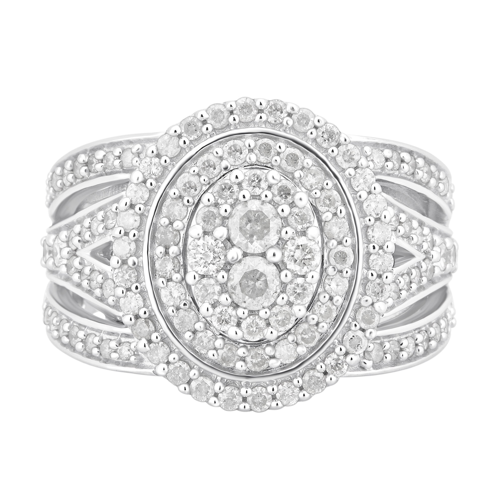 1 1/2 Carat T.W Diamond Cluster Sterling Silver Engagement Ring (I-J/I2-I3)