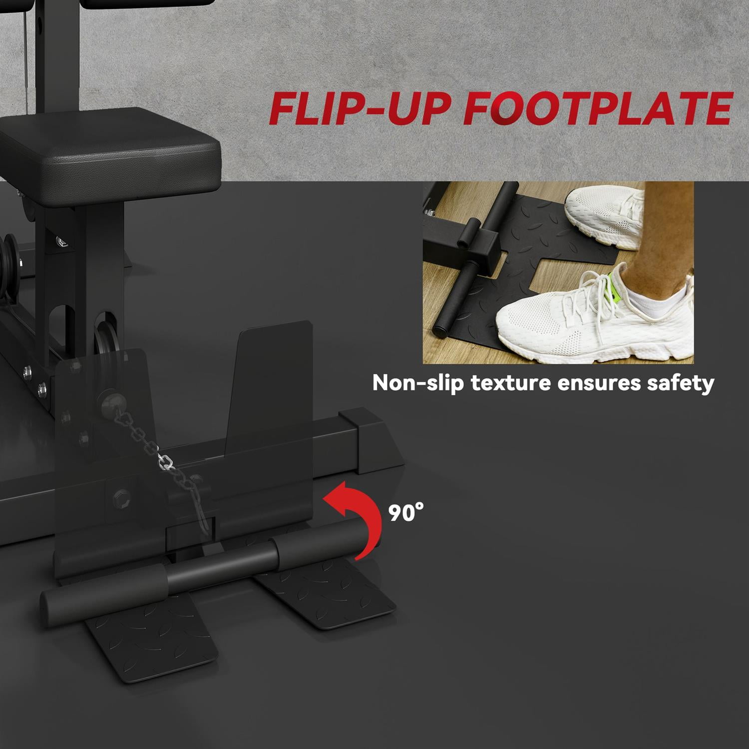 Demifill Adjustable Lat Pulldown Machine - Black, High/Low Pulley System, Flip-Up Footplate & Seat