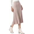 thumbnail image 4 of INSPIRE CHIC Knit Maxi Skirt for Women's Elastic High Waist Casual Soft Striped Pleated Skirt S Apricot Pink, 4 of 6