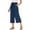 Navy, variant on Annhoo Womens Cropped Pants Summer Ruffle Straight Wide Leg Elastic Waisted Drawstring Casual Trousers with Pockets