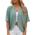 thumbnail image 2 of Pudcoco Women's Lightweight Open Front Cardigans Eyelet Elbow Sleeve Cardigan Spring Summer Soft Casual Draped Cover Up Tops, 2 of 9