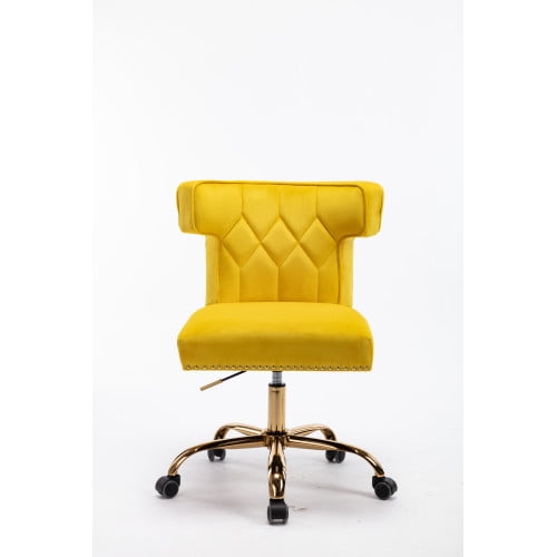 HOMEFUN Yellow Velvet Swivel Wingback Chair for Living Room