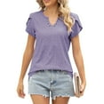 thumbnail image 2 of Womens Blouses and Tops Dressy Ladies Casual Fashion Sexy Button Hollow Loose V-Neck Short Sleeve Top, 2 of 9