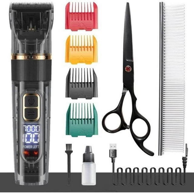 Dog Clippers for Long Thick Hair Professional Low Noise IPX7 Waterproof Pet Grooming Kit, Black