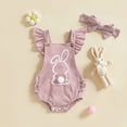 thumbnail image 3 of Coerni My First Easter Baby Girl Outfit New Born Romper Set Ruffle Rabbit Ears Bubble Jumpsuit Bunny Tail Clothes with Bow Headband, 3 of 3