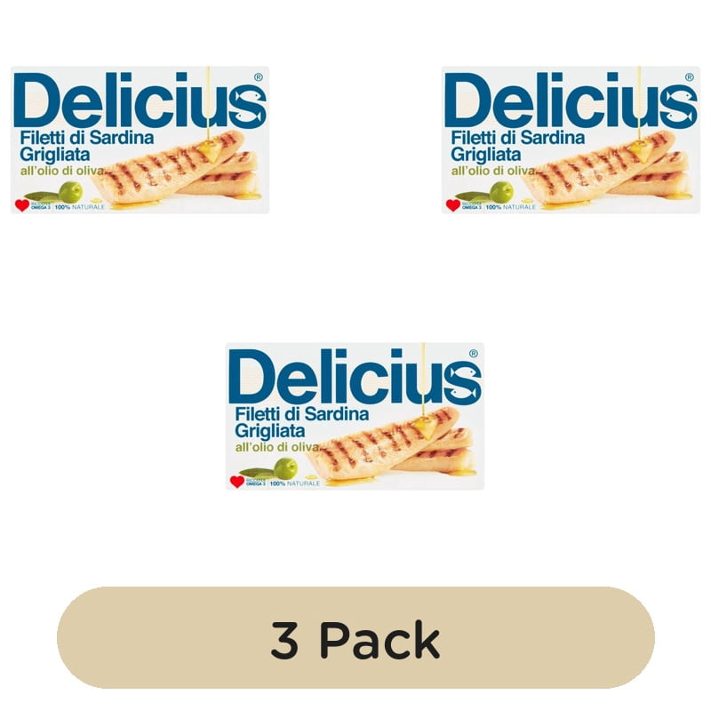 Delicius Grilled Sardine Fillets in Olive Oil 90g, British Import (Pack of 3)