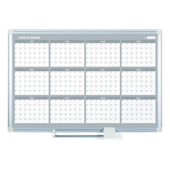 Magnetic Dry Erase Calendar Board 24x36 - Yearly Planner Wall Mounted - Aluminum Frame & Sliding Marker Tray - Office, Home, School Scheduling