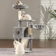 thumbnail image 4 of Cat Tree, 110 CM Cat Tower for Indoor Cats, Plush Multi-Level Kitten Cat Condo with Scratching Post,Ramp, Basket, Spacious Cat Cave, Hanging Ball, Light Gray, 4 of 7