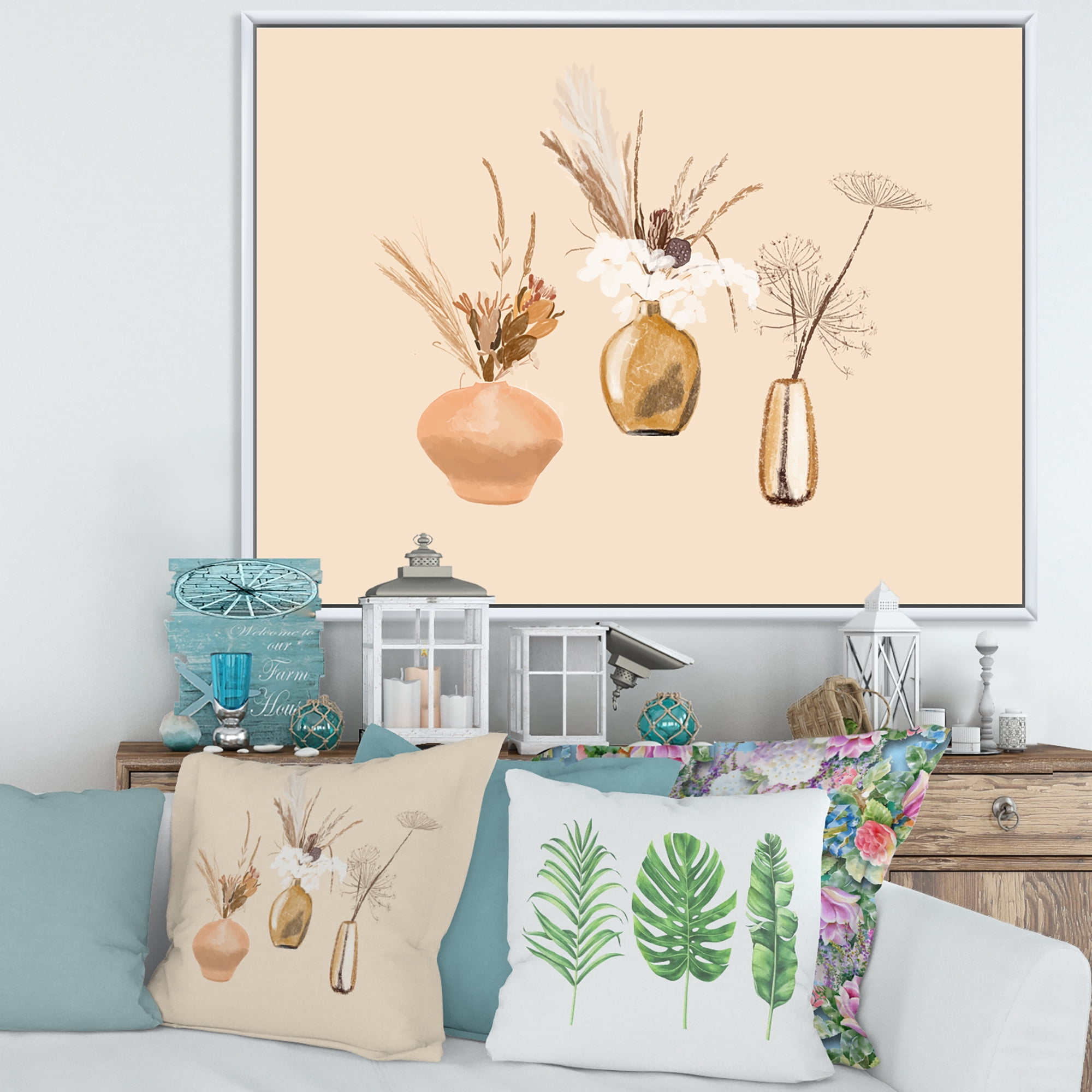 Designart 'Gold Vases With Bouquets Of Wildflowers I' Traditional Framed Canvas Wall Art Print
