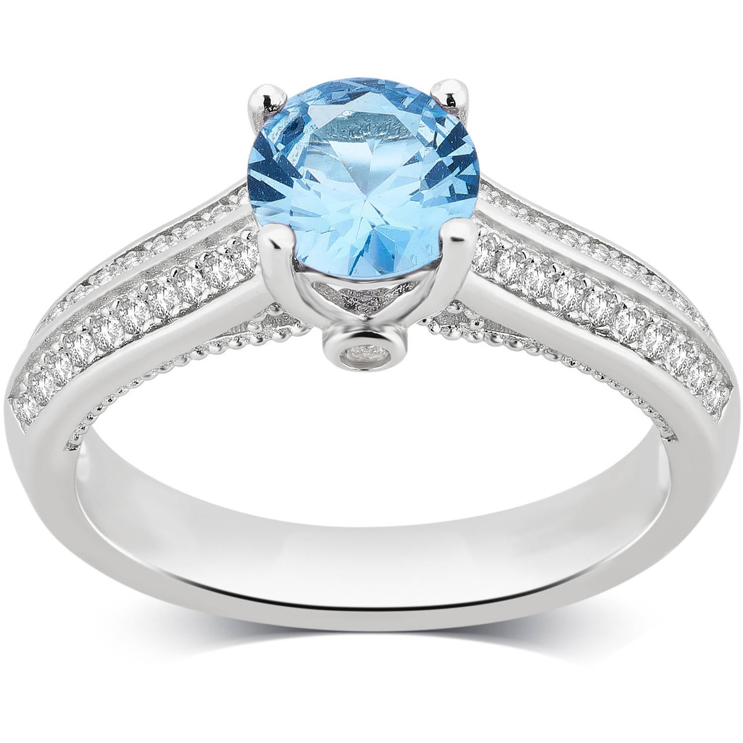 Arista Created Blue Topaz and White Sapphire Gemstone Women's Fashion Ring in Sterling Silver