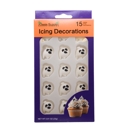 Oasis Supply, Edible Fun Shapes | Sugar Hand Painted Cake, Cupcake Toppers | Halloween Designs | 1" Friendly Ghosts