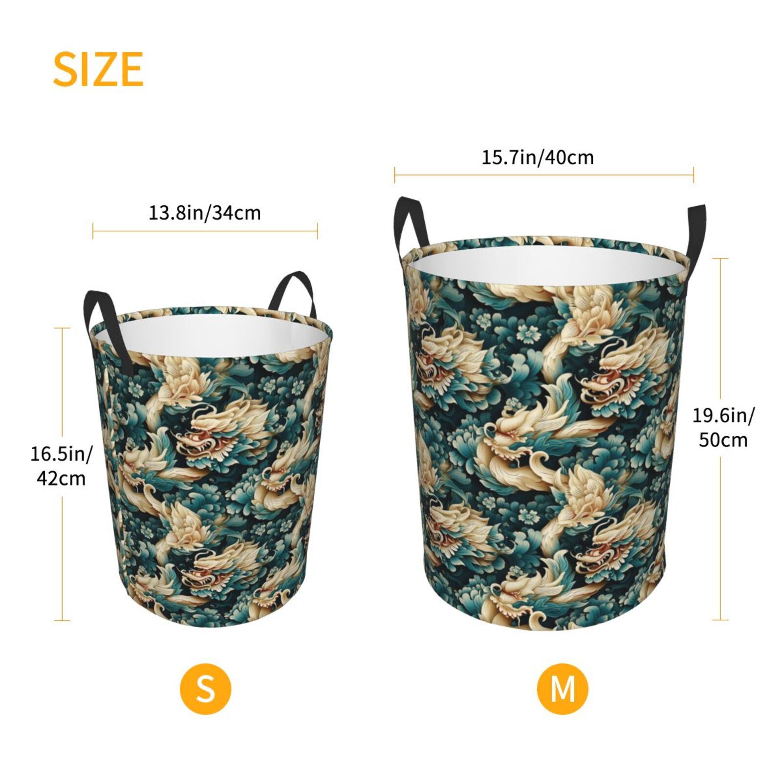 Large Laundry Basket with Handles - Traditional Clouds Dragon Kids Baby Dirty Clothes Laundry Hamper for Bedroom Aesthetic