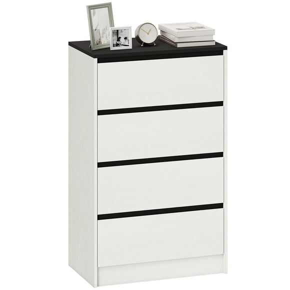 HOMCOM 4 Drawer Dresser for Bedroom Tall Chest of Drawers White Wood Effect