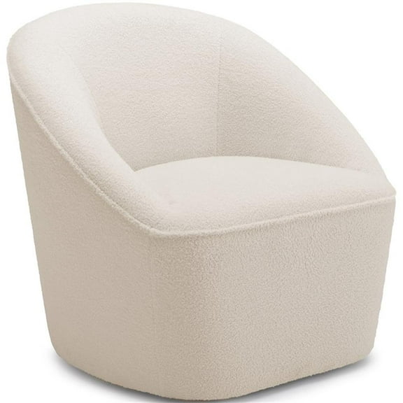 Pemberly Row Milky White Textured Polyester Boucle Fabric Swivel Accent Chair