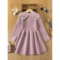 thumbnail image 5 of SGMVNU Toddler Girls Sweaters for Fall and Winter - Embroidered Floral Lapel Collar Long Sleeve Knitted Sweater Dress, Party Gown for Toddler Kids Girls(Size 6-7 Years,Pink), 5 of 5