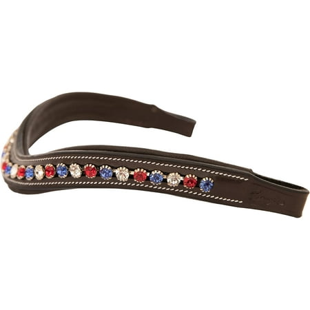 Exion Horse Browband For English Bridle | Curved Shape Padded Equestrian Browband For Show & Dressage | Red Blue & White Crystal Browband For Horses