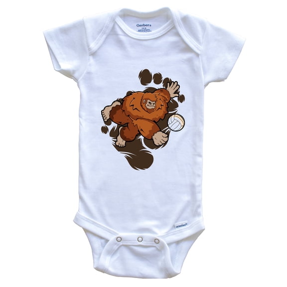 Bigfoot Volleyball Baby Bodysuit - Sasquatch Volleyball Dig Baby Bodysuit, 0-3 months white