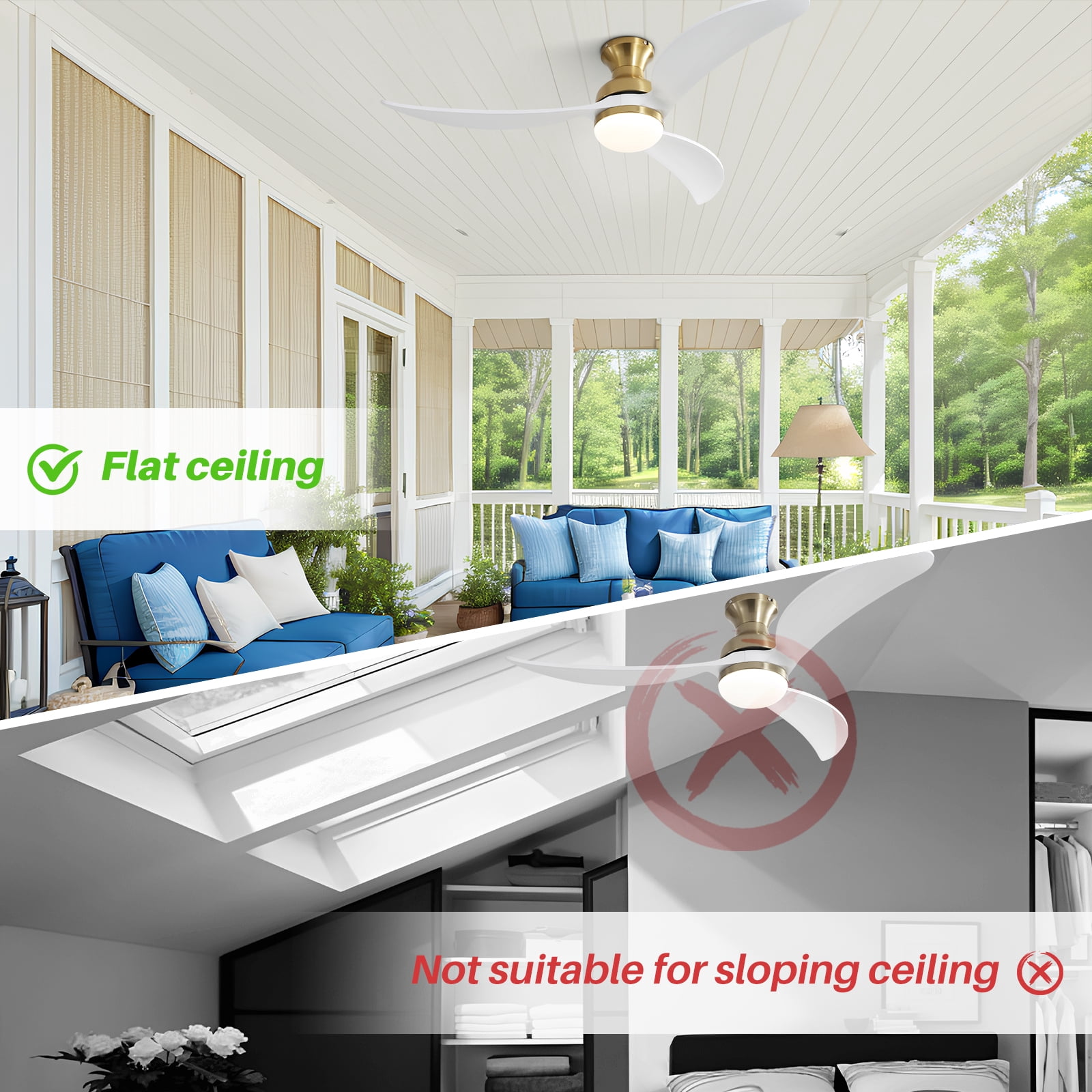 Sofucor 52" Gold Modern Ceiling Fan with LED Light and Remote Control