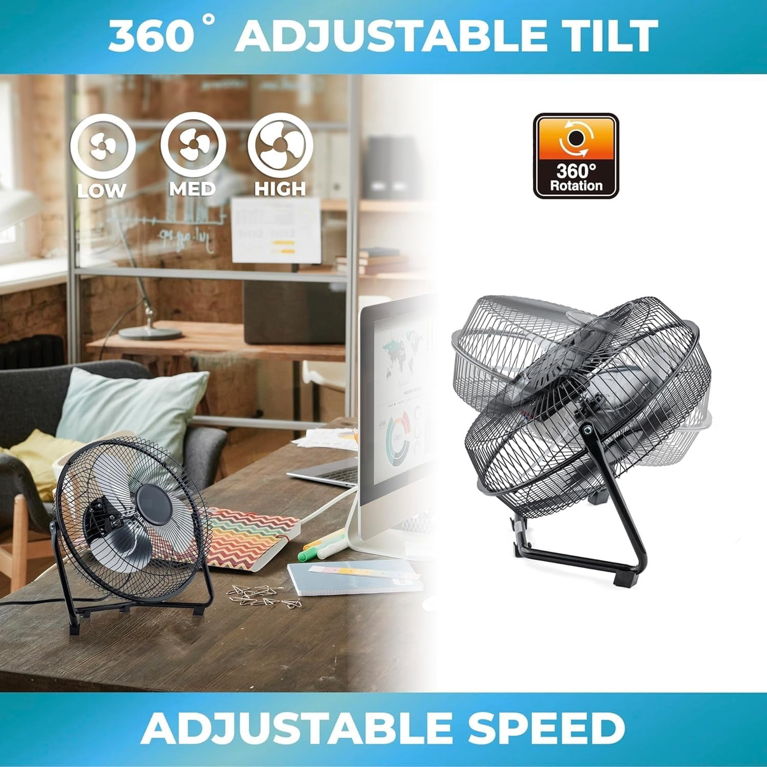 EZ-Chill 9 in. Desk or Table Fan - All-Metal, 3 Speed, Tilt