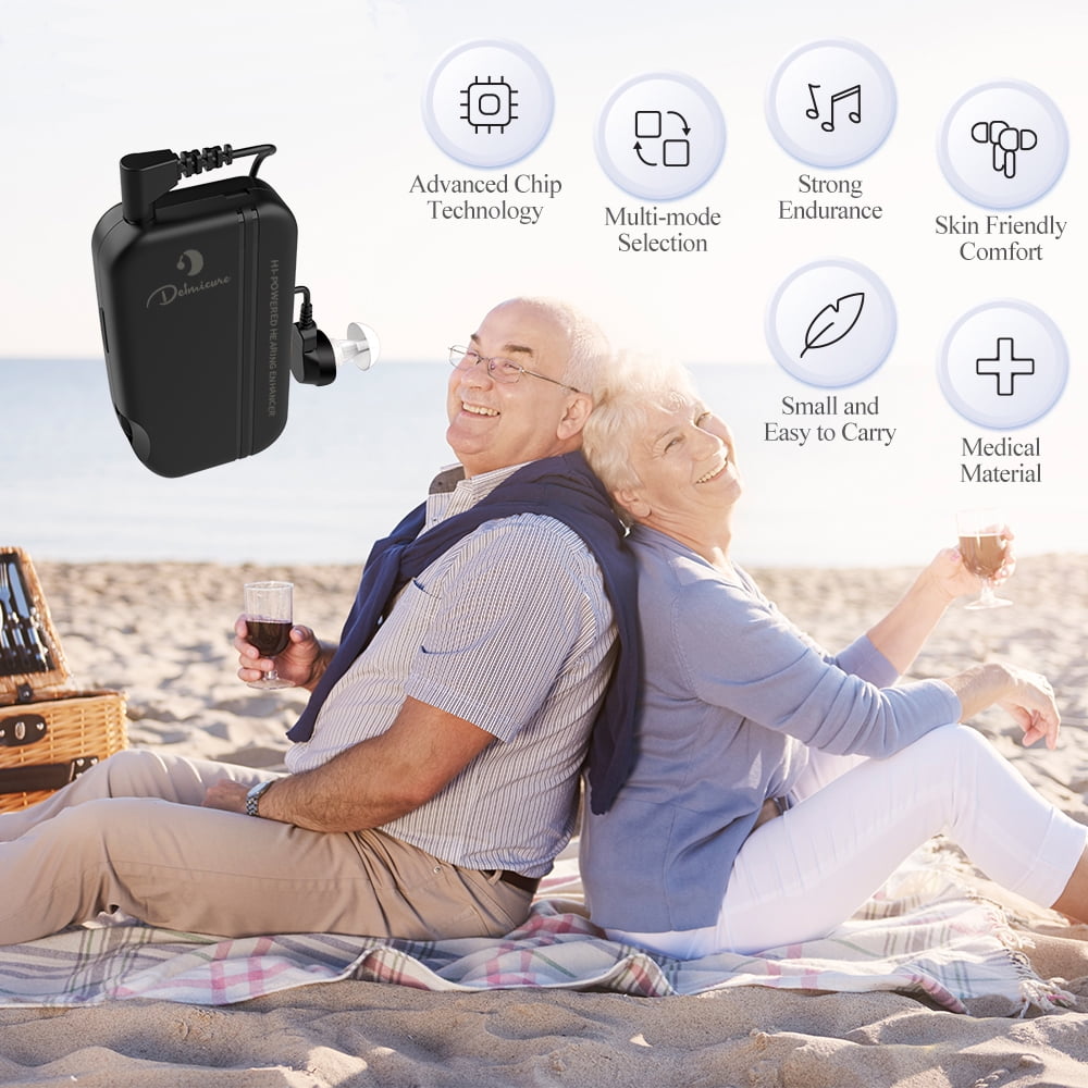 Delmicure Hearing Aids for Seniors, Body-Worn Hearing Aid, Rechargeable, Perfect for Severe Hearing Loss, VHP-302C