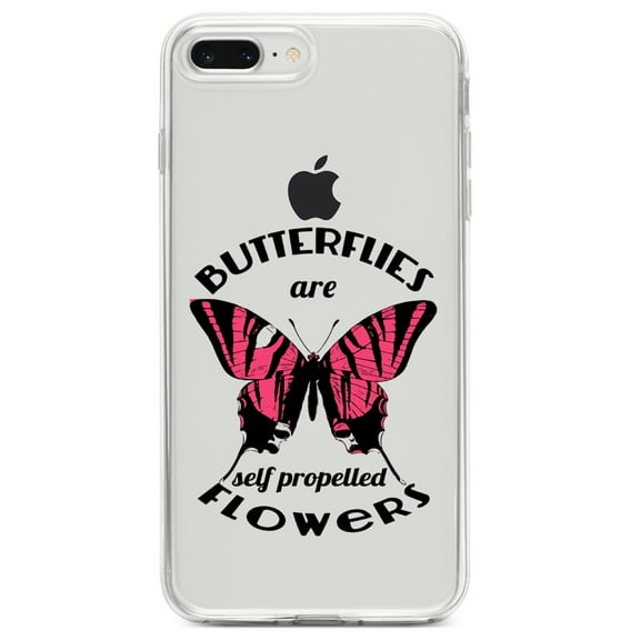 DistinctInk Clear Shockproof Hybrid Case for iPhone 7 PLUS / 8 PLUS (5.5" Screen) TPU Bumper Acrylic Back Tempered Glass Screen Protector - Butterflies are Self Propelled Flowers
