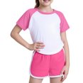 thumbnail image 2 of Summer Outfits Girls 2 Piece Raglan Sleeve T Shirt and Shorts Athletic Lounge Set, 2 of 4