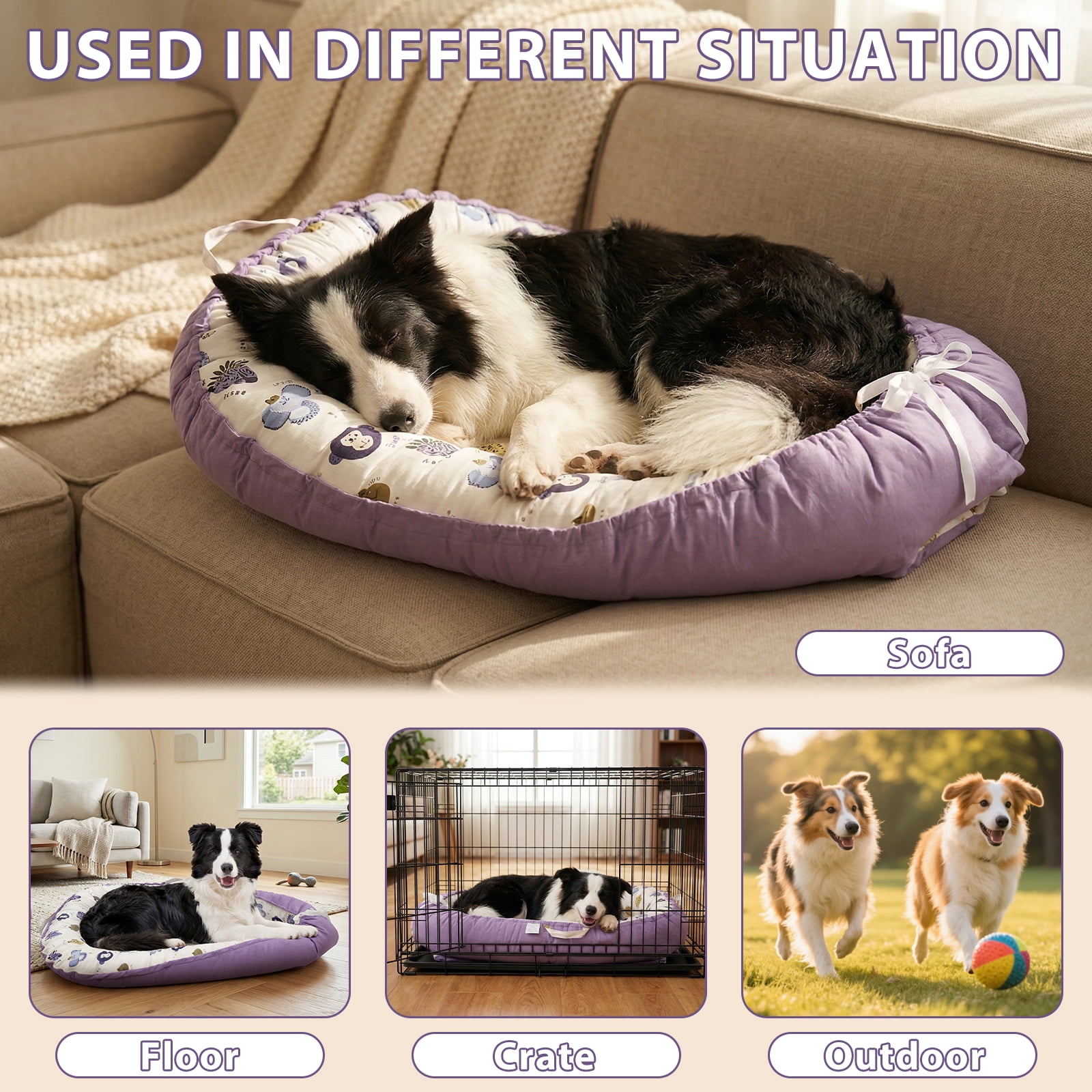 Dog Bed and Cat Bed - 100% Cotton with Foam Pet Bed for Small and Large Dogs