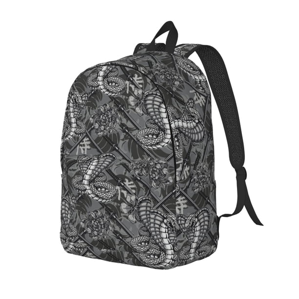 Disketp Snake print Canvas Backpack Lightweight Travel Daypack Student Rucksack Laptop Backpack-Small