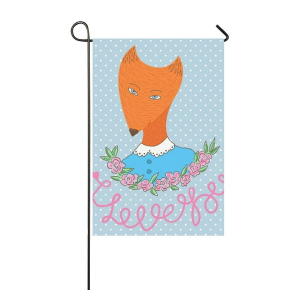YUSDECOR Woman Fox in Polka Dot Garden Flag Outdoor Flag 12x18 inch