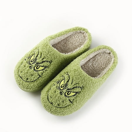 

Clearance! Grinch Slippers Women Men Cute Cartoon Christmas Slippers Winter Plush Funny Slippers Comfy Warm Furry House ShoesMemory Foam Slippers Cozy Fluffy Fall Winter Home Slippers (Green 41)