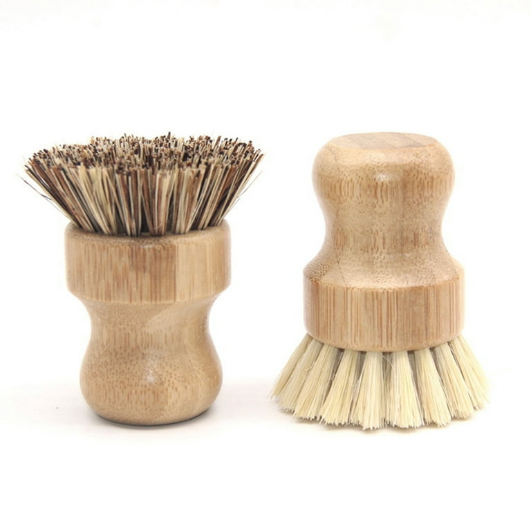 SPRING PARK 2Pcs/Set Bamboo Round Mini Palm Scrub Brush, Stiff Bristles -  Wet Cleaning Scrubber - Wash Dishes, Pots, Pans, Vegetables - for Kitchen  Sink, Bathroom, Household Cleaning 