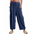 thumbnail image 2 of Womens High Waist Wide Leg Pants Loose Fit Casual Linen Blend Trousers Comfort M, 2 of 7