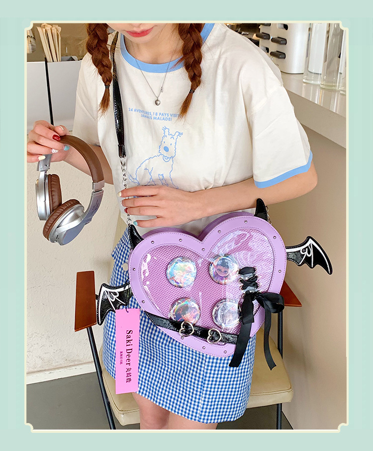 Baugery Anime Heart Ita-Bag - Kawaii Lolita Japanese JK Handbag, Cute Cutecore PU Leather Crossbody/Shoulder Purse with Adjustable Strap for Daily/Cosplay