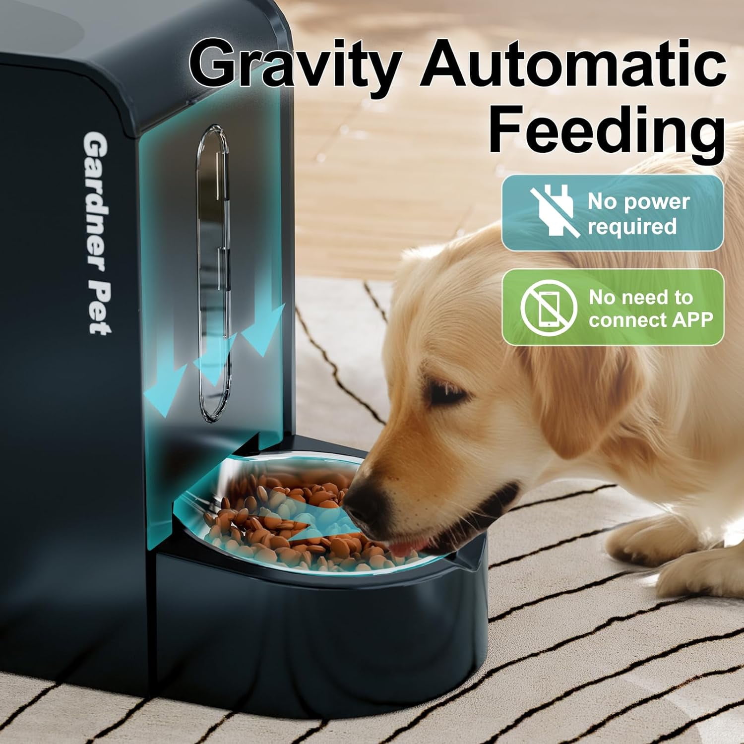 Nomipaw Cat Dog Feeder and Waterer - Automatic Gravity Feeding - Two-in-One - 1.6 Gallon Each Feeder - Dark Blue