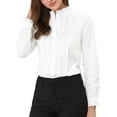thumbnail image 5 of MODA NOVA Junior's Mock Neck Lace Button up Ruffled Long Sleeve Shirt White XXL, 5 of 5