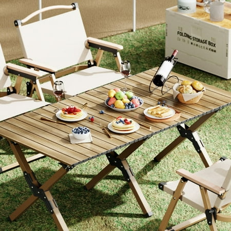 Portable Picnic Table  Travel Camping Folding Table  Rollable Aluminum Alloy Table Top with Folding Solid X-Shaped Frame & Storage Bag for Picnic BBQ  Camping  Travel  Beach  Patio  Backyard