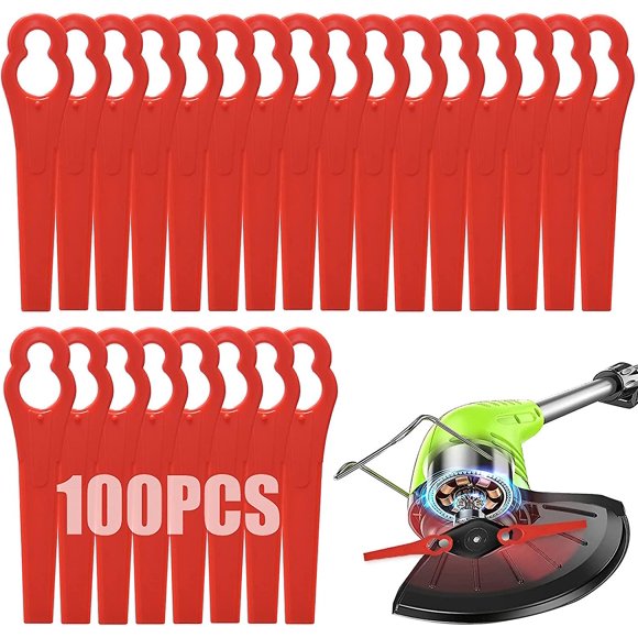 100 Pcs Lames de Coupe-Bordures en Plastique, Lames de Coupe-Bordures Sans Fil 83 mm Lames de Tondeuse de Jardin Remplacement pour Swift Ryobi Vonhaus