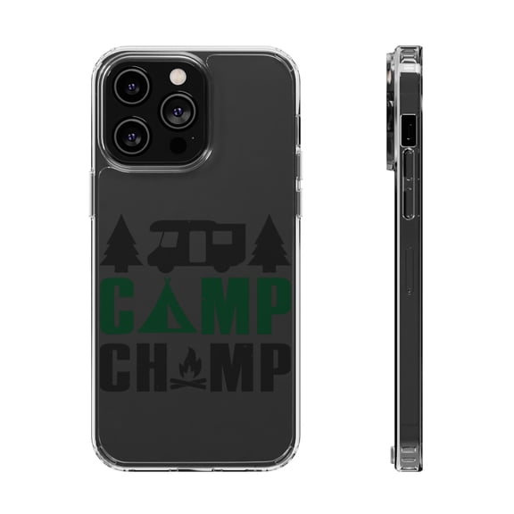 DistinctInk Clear Hybrid Case for Apple iPhone 15 Pro (6.1" Screen) - Camping Fire - Raised Bezel Screen Guard