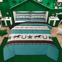 Homewish Western Cowboy Tribal Bedding Comforter Set,Vtexas Stars Horseshoe Twin Comforter Sets,Cyan Beige Brown Bedding Set For Men Women,Super Cozy Room Decor Reversible,2 Pieces