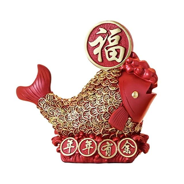 Luzkey Spring Festival Ornaments Art Craft Ornament Table Sculpture Collection,Resin Blessing Word Red Carp Decoration for Home