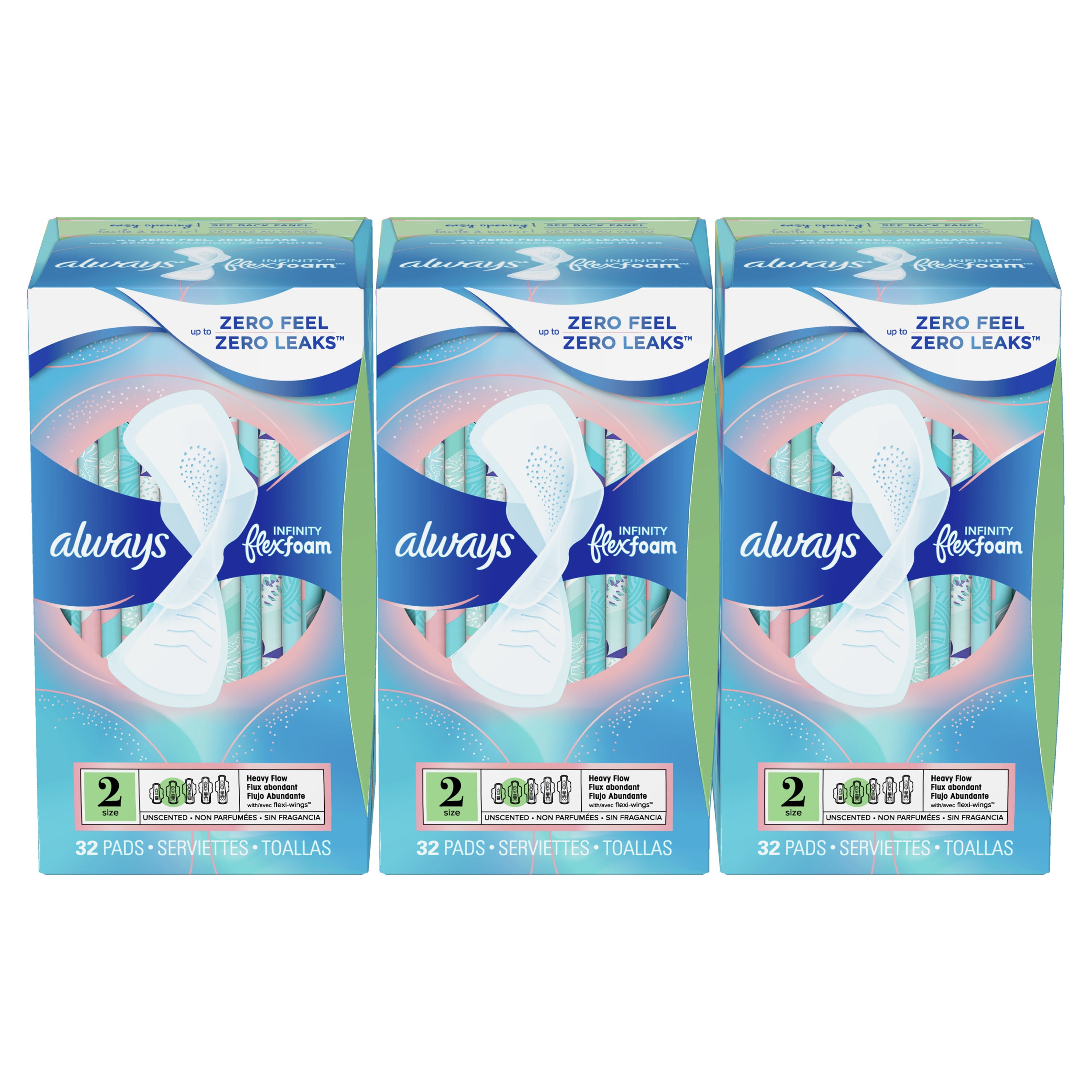 Always Infinity Feminine Pads with wings, Size 2, Heavy Absorbency,  unscented, 16 Ct 