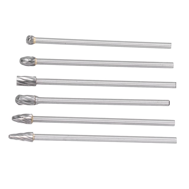 Senjay Carbure de Tungstène Bavure, 6pcs Carbure Bavures Ensemble Rallongent Tungstène Acier Solide Rotation Cylindre Tête Portage Kit pour le Travail du Bois de Forage de Sculpture, Die Grinder Bits
