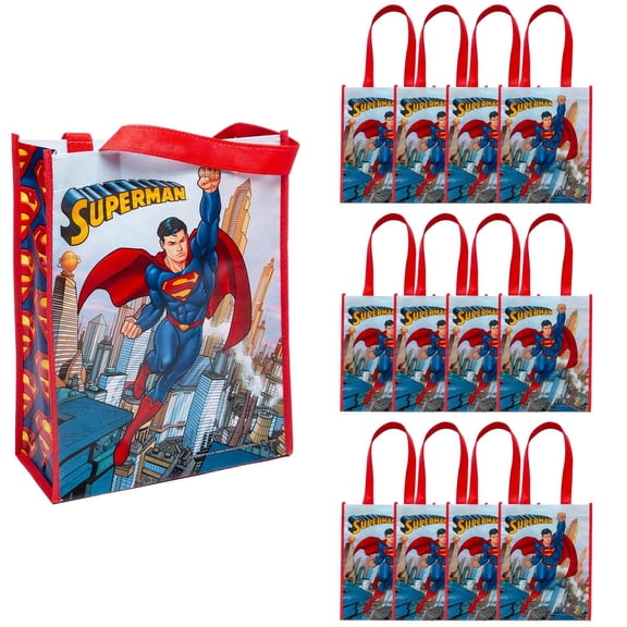 9" x 11" Medium Superman Laminated Nonwoven Shopper Tote Bags - 12 Pc.
