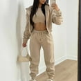 thumbnail image 2 of Women's 3 Piece Tracksuit Set Long Sleeve Zipper Hoodie Jacket Crop Tank Tops Sweatpants Sweatsuit Jogger Workout Set, 2 of 7