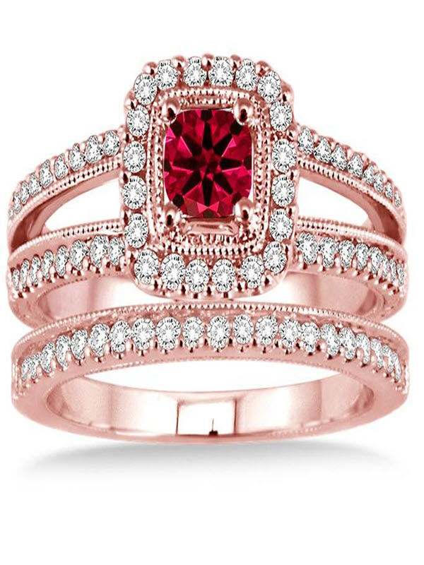 Details about / 1 Round shape Real Red Garnet Wedding Bridal Promise Designer Ring 14k Rose Gold