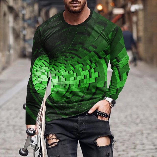 Blusas y camisas de manga larga con cuello redondo para hombre, blusa informal de manga larga con cuello redondo y estampado de rayas, blusa de poliéster para hombre
