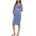thumbnail image 4 of INSPIRE CHIC Womens Maternity Dresses Crew Neck 3/4 Sleeves Office Cocktail Back Zipper Work Pregnancy Dress 2XL Gray Blue, 4 of 5