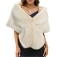 thumbnail image 2 of Faux Fur Shawl Wrap Winter Bridal Wedding Scarf Wrap Evening Party Cover Up for Women Beige Free, 2 of 3